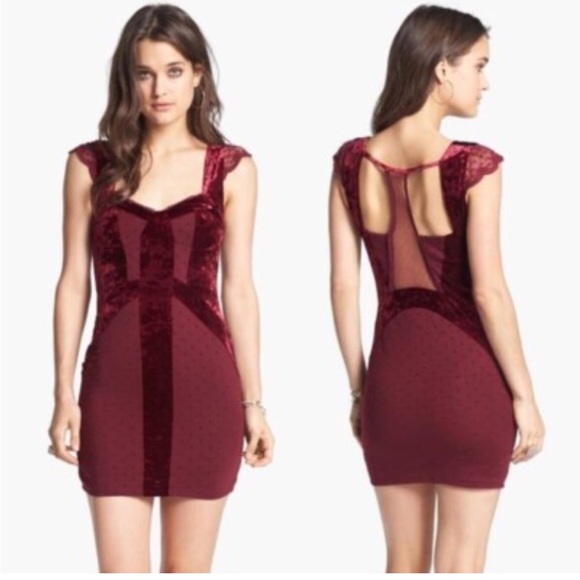 Free People Dresses & Skirts - Free people Madeline Sz M Elegant merlot velvet Dress with Lace Details whimsy